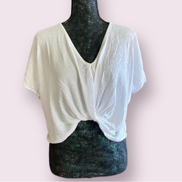 William B Knot Front Dolman Sleeve Casual Top In White